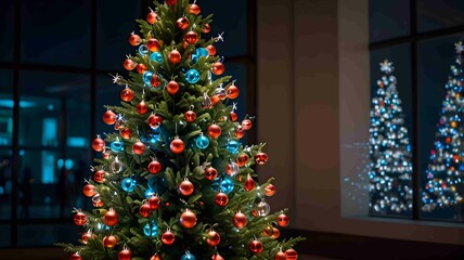 Elegant Christmas Tree with Golden Decorations in Cozy Living Room. Generated AI