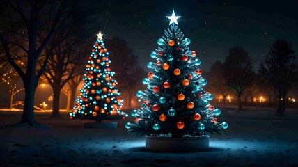 Elegant Christmas Tree with Golden Decorations in Cozy Living Room. Generated AI