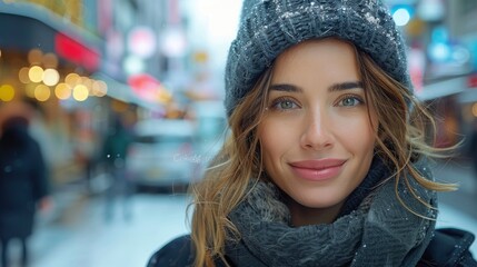Young Woman Smiling in Winter City
