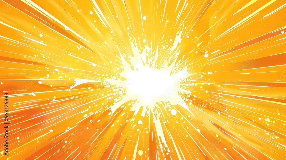 Wall mural abstract yellow and white radial pattern with a burst of light in the center.