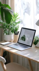 Fototapeta premium office desktop with laptop and analytics