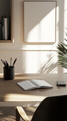 Neat office desk with notebook mockup