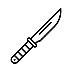 Simple black and white line icon of a knife, symbolizing tools, cooking, and kitchen equipment. Vector illustration. Editable stroke.