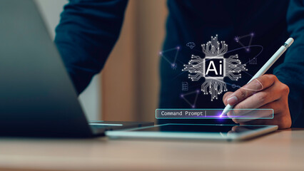 Artificial intelligence AI, circuit board in shape electronic, technology smart robot AI,...
