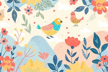 The children's illustration style features colorful patterns with dreamy illustrations, creating an overall soft color scheme. 