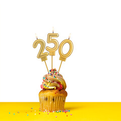 Birthday candle number 250 - Cupcake on white background