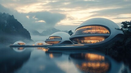 Obraz premium Distinctive building architecture with futuristic design elements highlighted in detailed images