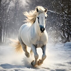 Fototapeta premium White Wild Horse Isolated on Transparent Background PNG.