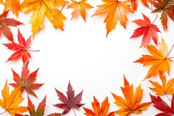 Obraz premium Autumn Maple Leaves Flat Lay White Background created with Generative AI