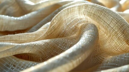 Golden fabric with intricate texture, close-up view. Textile detail and craftsmanship concept