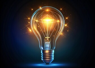 Illuminated lightbulb with editable stroke lines and glowing filament on a dark background, symbolizing creative ideas