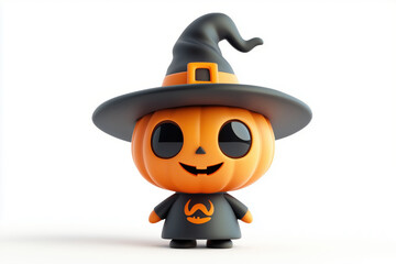 Monstrinho de Halloween com chapéu de bruxa, diversas cores e expressões faciais, fundo branco, criação por IA generativa.
