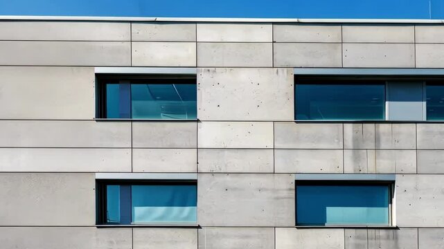 Modern building facade with glass windows, architectural design concept