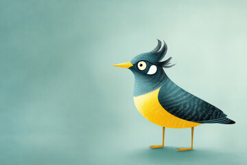 Naklejka premium Minimalist Northern Lapwing - Playful illustration of a bird with a mohawk on a teal background. The design is fun and vibrant, with space for text.