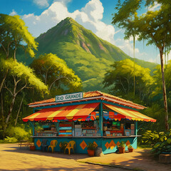 Food Stand Text El Yunque, Rain Forest RIO GRANDE, PUERTO RICO oil paint