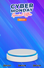 special cyber monday sale discount portait template banner with blank space 3d podium for social media post product sale with abstract gradient blue background design 9