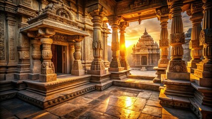 Obraz premium ancient wisdom meditation temple intricate stone carvings soft warm golden light subtle texture subtle shadows