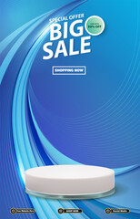 special offer big sale discount portait template banner with blank space 3d podium for social media post product sale with abstract gradient blue background design12