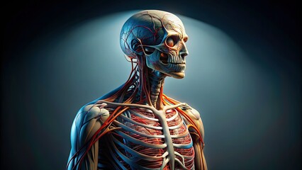 intricate anatomy highlighted anatomicalstructure bold monochrome 3quarterangle dramatic spotlight shadowy tone scientific concept illustration medical education
