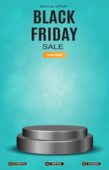 special offer black friday sale discount portait template banner with blank space 3d podium for social media post product sale with abstract gradient blue background design66
