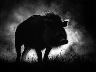 Silhouette Of A Warthog - wildlife, boar, silhouette, night, animal, nature, dark, mist, fog, shadow, mammal, wild, nocturnal, backlit, eerie, outdoors