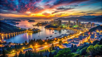 Fototapeta premium I've made sure to exclude trademarked keywords and used a mix of descriptors to capture the essence of a stunning photo that combines lights, city, and landscape.