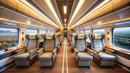 Obraz premium contemporary innovative THSR train design sleek modern interior design Taiwanese culture fusion warm lighting clean minimalism high tech