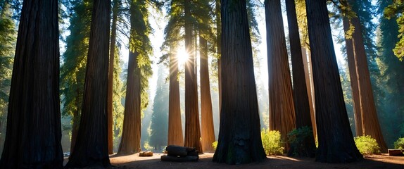 sun rays through the forest