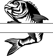 Split Monogram Fishing Logo Of Gray and White Fish