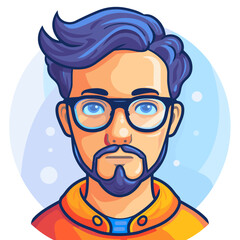 Hipster guy with beard and glasses. Vector illustration in cartoon style.