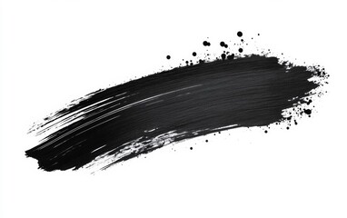 Black ink brush stroke with splashes against a white backdrop - abstract art, design tools, creative resources