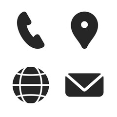 Business icons set for ways to contact a business including phone, location, website and email icons in vector