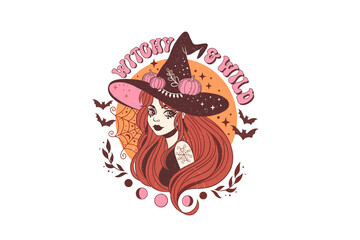 Witchy & Wild, Halloween Witch PNG Sublimation T shirt design
 