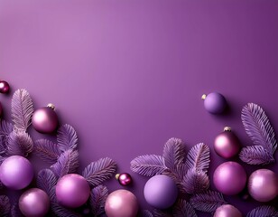purple christmas balls with feathers, boho style