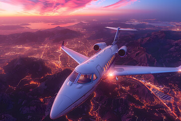 Fototapeta premium White Luxury Private Plane Flying Through Clouds | Exclusive Air Travel in Style and Comfort