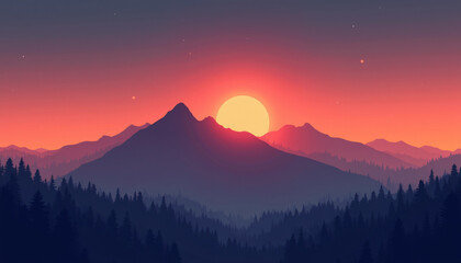 Minimalist mountain range with vivid sunset hues showcasing nature's beauty in a simple yet elegant wallpaper design.