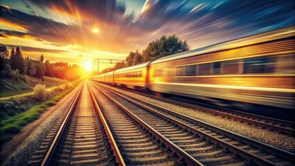 Fototapeta premium whispers fast moving trains blurred landscape soft focus nostalgic memory vintage filter warm golden light analog film grain