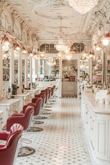 Fototapeta premium Elegant Salon Interior with Vintage Chairs and Chandelier