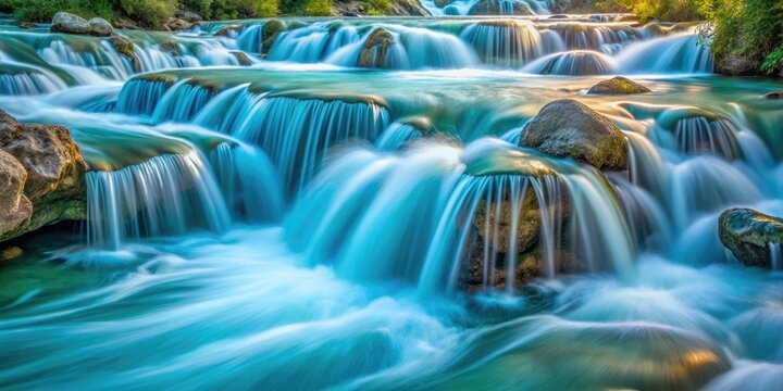 Silky, slow-shutter water flow captures the fluidity of motion in majestic natural wonders, resulting in a mesmerizing dance of silk-like textures and soothing aquamarine hues.