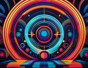 Fototapeta premium Vibrant Neon Circles Glowing Abstract Electric Pattern on Dark Futuristic Background