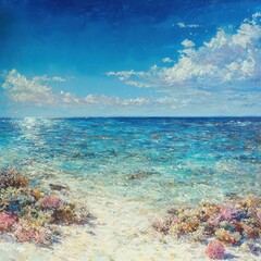 Fototapeta premium Tropical Ocean Landscape with Coral Reef and Blue Sky