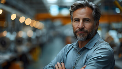 Fototapeta premium Senior White Male in Car Factory Office | Professional Portrait of Automotive Industry Leadership
