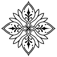 Symmetric Block Print Design with Floral  Motifs Vector Illustration Art