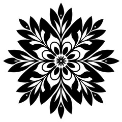 Symmetric Block Print Design with Floral  Motifs Vector Illustration Art