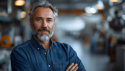Obraz premium Senior White Male in Car Factory Office | Professional Portrait of Automotive Industry Leadership