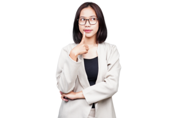 Asian Businesswoman thinking isolated transparent