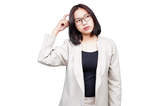 Asian Businesswoman thinking isolated transparent