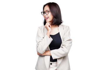 Asian Businesswoman thinking isolated transparent