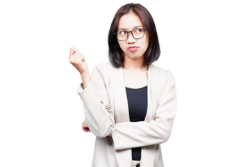 Asian Businesswoman thinking isolated transparent