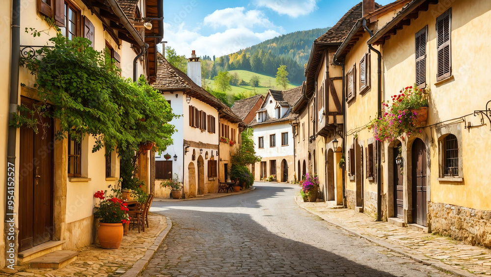 Wall mural quiet village street background